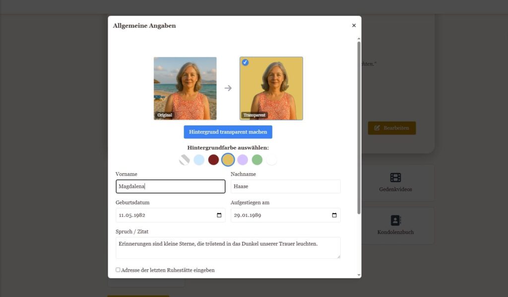 Mach das Porträt deines Engels transparent oder wähle eine sanfte Hintergrundfarbe, die Harmonie ausstrahlt.