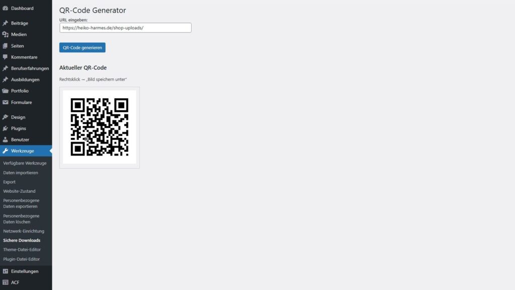 QR-Codes direkt im Backend generieren – für noch schnelleren Zugriff auf sichere Upload-Seiten.